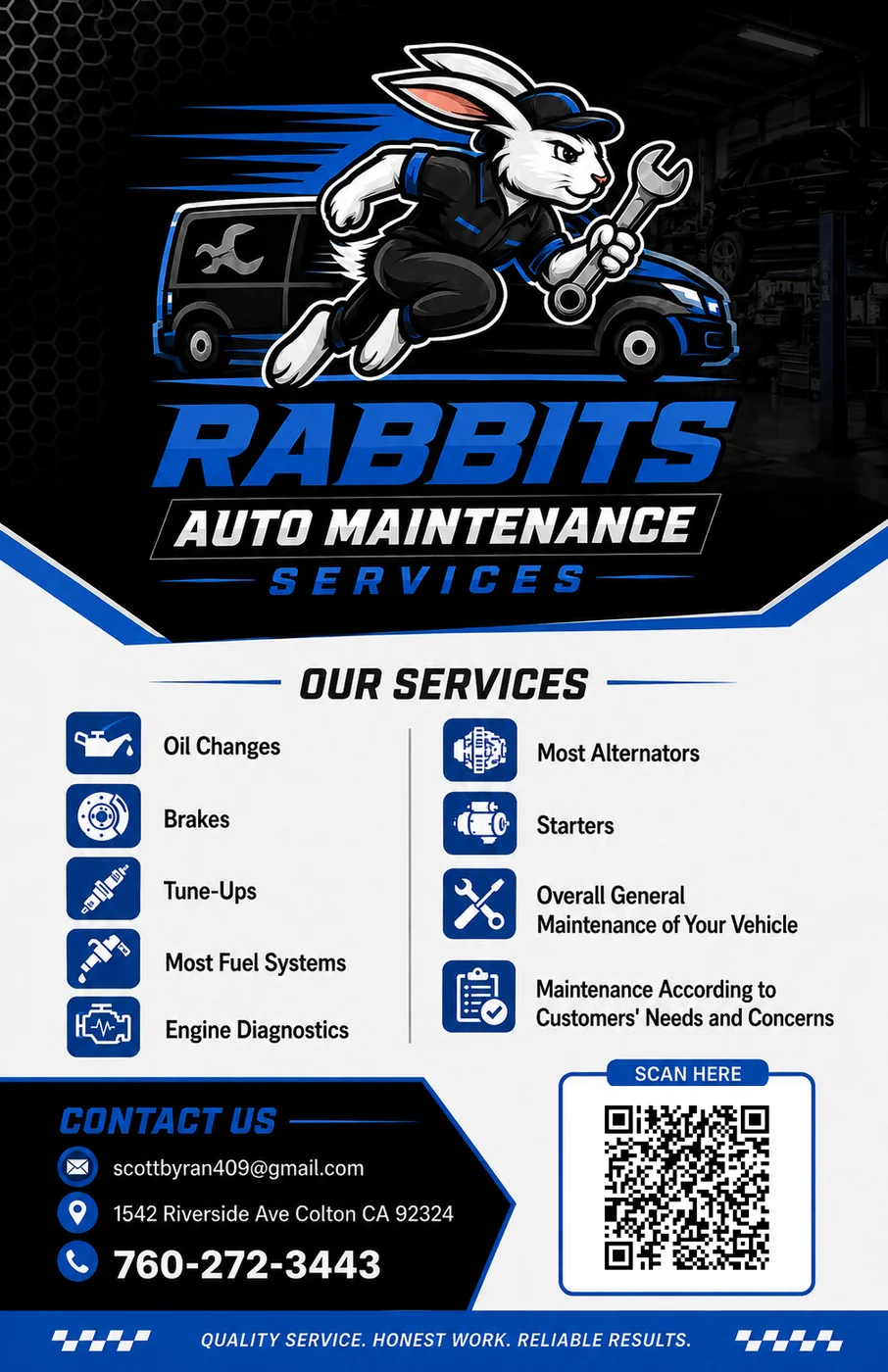 Rabbits Auto Maintenance Flyer, graphic design by Logo Design Partner