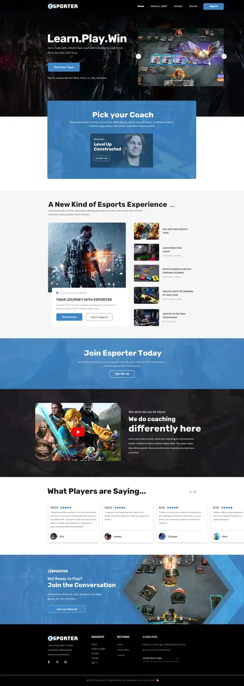 Esporter Gaming Coaching, website design by Logo Design Partner