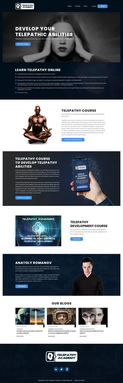 Telepathy Academy, website design by Logo Design Partner